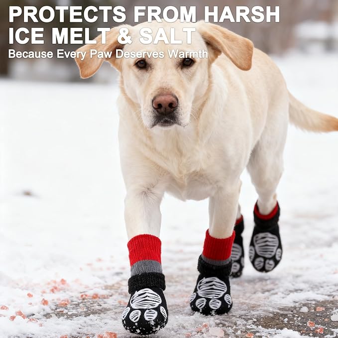 EXPAWLORER Christmas Anti Slip Dog Socks to Prevent Licking Paws, Dog Shoes for Cold Winter, Dog Booties for Hardwood Floors, Dog Boots & Paw Protectors for Small Medium Large Senior Dogs Red Black XL