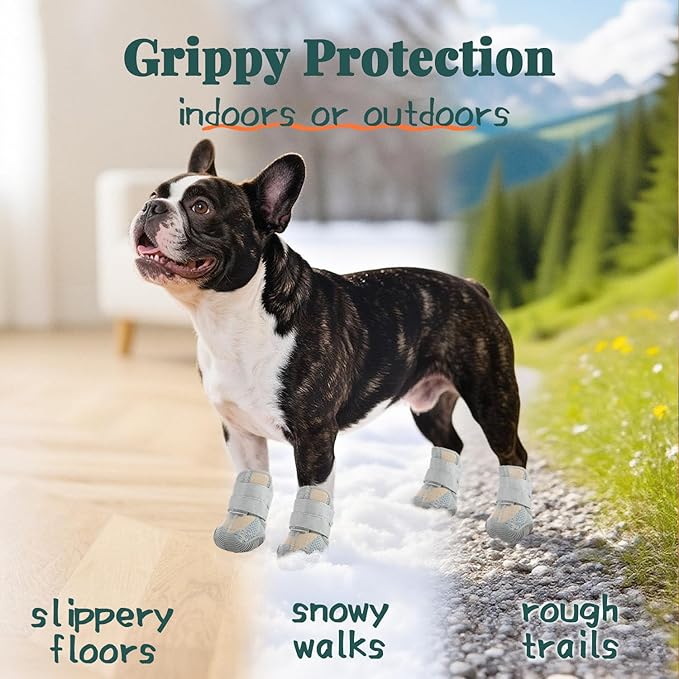 Aokown Dog Shoes for Large Dogs, Outdoor Dog Boots & Paw Protectors for Hot Pavement, Winter Snow Hiking, Breathable Dog Booties, Indoor Hardfloors Anti Slip Sole White Size 7