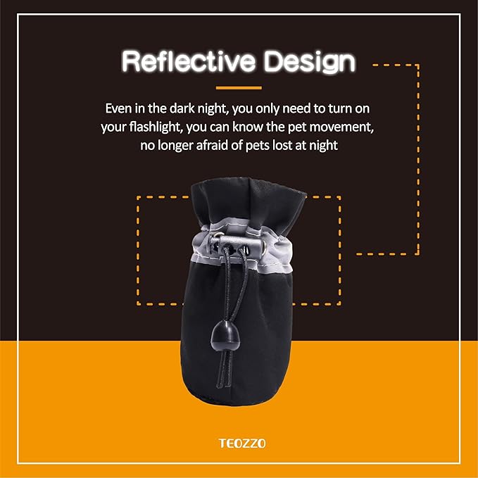 Dog Shoes Dog Boots & Paw Protector, Anti-Slip Sole Winter Dog Booties with Reflective Straps Dog for Small Medium Dogs 4PCS (Black, Size 6: 1.96"(Width))
