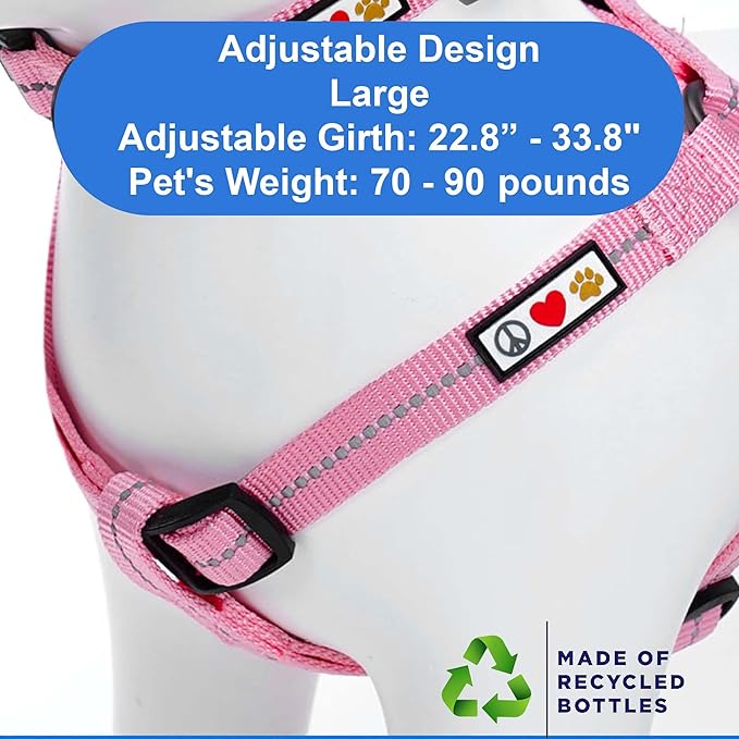 Pawtitas Recycled Reflective Step-in Dog Harness – Adjustable No-Pull Vest for Puppies to Seniors, Safe & Comfortable L Pink
