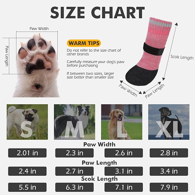 Mihachi Anti Slip Dog Socks, Dog Boots for Hardwood Floors Prevent Licking, Traction Control Waterproof Rubber Sole Paw Protectors for Small Medium Large Dogs, Pink Large