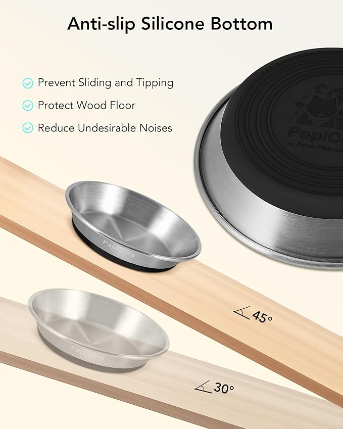 Stainless Steel Cat Bowls 6PCS, Non-Slip cat Food Dishes, Metal Pet Food and Water Bowls, Whisker Friendly with Wide and Shallow Design, 6.3'' Wide, 0.7mm Thick Steel, Pet Dish for Kitten and Dog