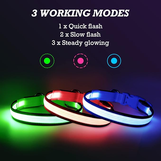 YFbrite Full Adjustbale LED Dog Collar, Full Illuminated Light up Dog Collars, Reflective Dog Collar Light Glowing in The Dark for All Dogs Safety (Small, Pink-2)