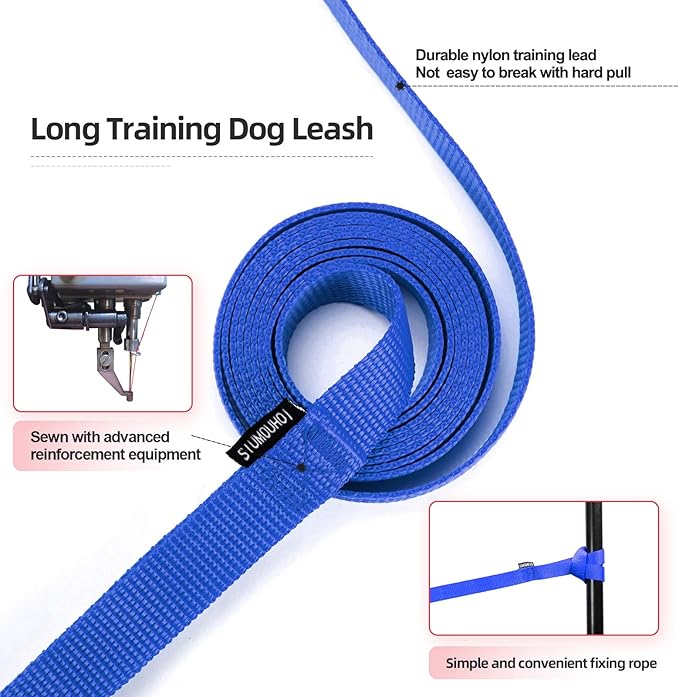 Siumouhoi Dog/Puppy Obedience Recall Training Agility Lead - 15ft 20ft 30ft 40ft 50ft Training Leash - Great for Play, Camping, or Backyard - Blue 50ft (Blue, 50 Feet)
