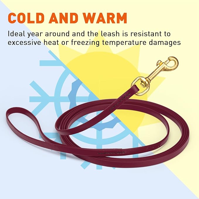 Viper Biothane K9 Working Dog Leash Waterproof Lead for Tracking Training Schutzhund Odor-Proof Long Line with Solid Brass Snap for Puppy Medium and Large Dogs, 15ft Merlot Burgundy