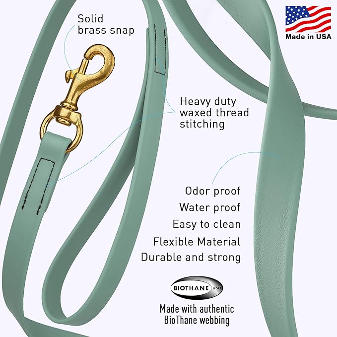 Viper Biothane K9 Working Dog Leash Waterproof Lead for Tracking Training Schutzhund Odor-Proof Long Line with Solid Brass Snap for Puppy Medium and Large Dogs, 20ft Sage Green