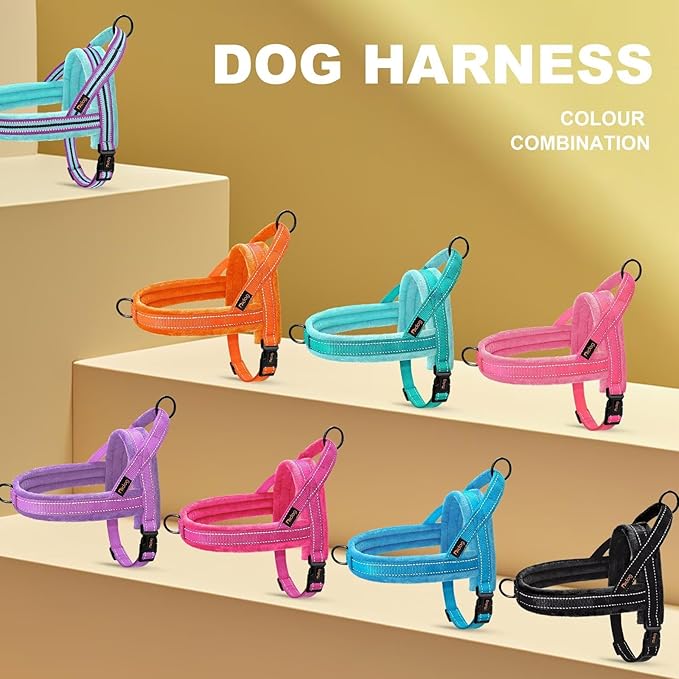 Didog Soft Flannel Padded Dog Vest Harness, No Pull/Quick Fit Reflective Dog Strap Harness, Easy for Training Walking (L:Chest 26-32", Purple)