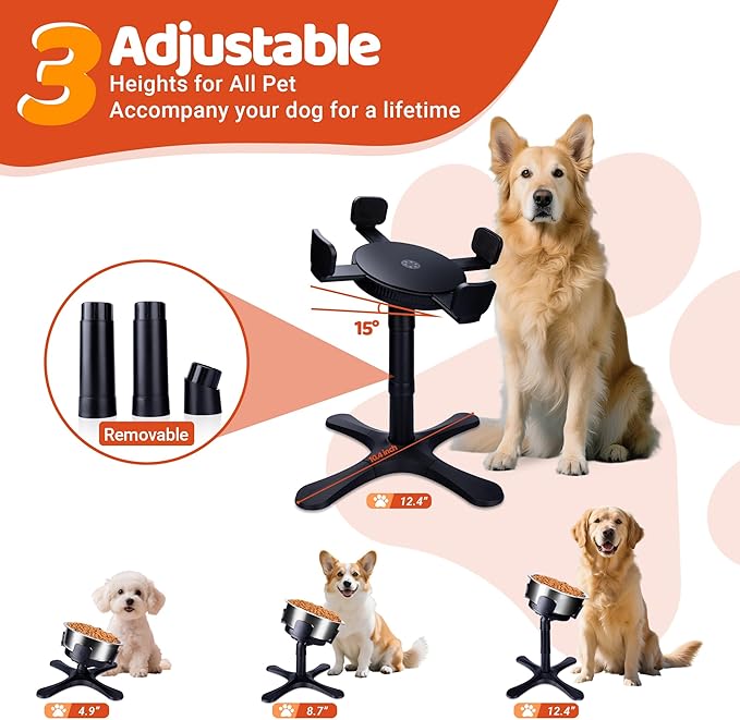 Elevated Adjustable Dog Bowl Feeding Stand, 3 Heights and Tiled Ajudst, Compatible with Moost Feeding Bowls, Great for Medium Large Dogs(No Bowl Included) (1 Pack-C)