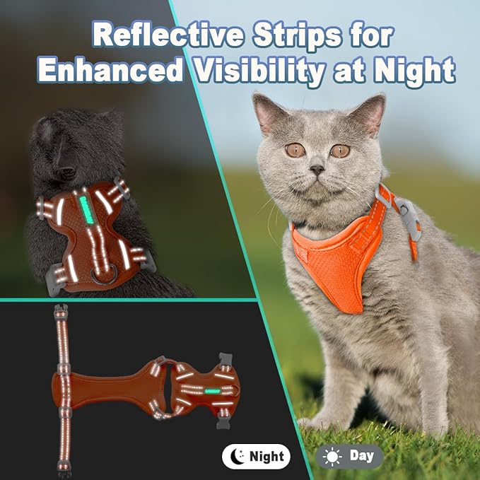 Cat Harness and Leash Set Escape Proof for Kitten Walking, Soft Adjustable Top Handle Vest Harnesses for Cats, Easy Control Breathable Reflective Small Medium Large, Orange, S