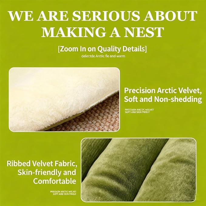 Removable and Washable Winter Closed-Off Cat Bed, Pet Indoor Cave for Cats, With Removable Cushion, Cozy Warming Fluffy Pet Bag for Small and Medium Dogs and Cats (Green L for 16.5lbs Cat & 11lbs Dog)