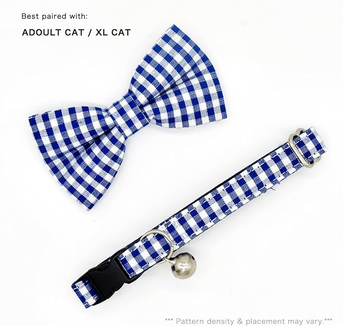 Blue Bufflo Plaid Cat Collar Bow Set, Wedding/Birthday Bowtie, Breakaway Collar for Kitten