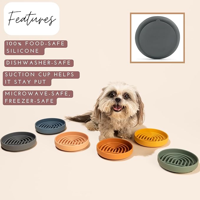 Should We Go? Slow Feeder for Dogs, The Slowdown Bowl Silicone Slow Eating Mealtime Solution with Modern Lick Mat Design, Reduces Gulping, Fits 1 Cup, 6” Across x 1.25” Tall, Small-Tan