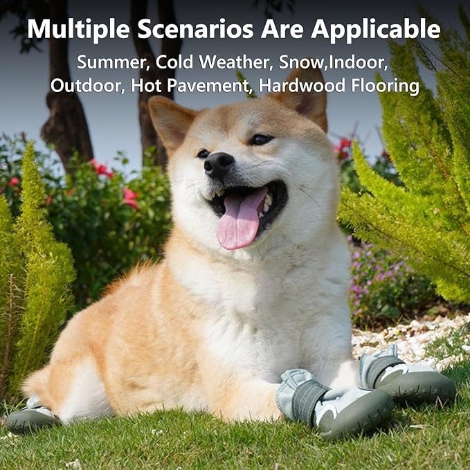 Dog Shoes Small Medium Large Size Dogs, Puppy Booties Paw Protector for Hot Pavement, Non-Slip Waterproof Rubber Reflective Strapped Boots (Green, Size 1#: (2.3 * 1.8) (L*W) for 11-23lbs)