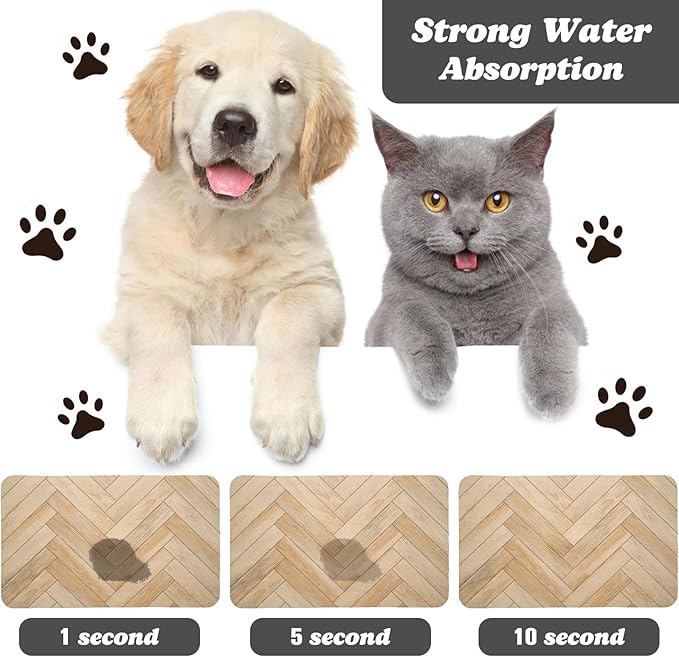 Dog Food Mats for Floors Waterproof, Dog Cat Water Bowl Mats Pet Feeding Absorbent Mat Dog Cat Pet Placemats for Food and Water Wood 17 * 30 inch