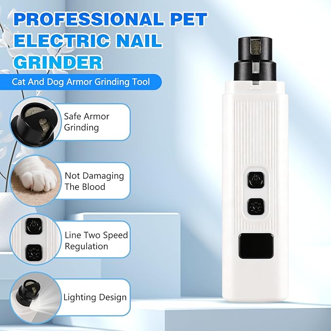 Cat Nail, Upgraded Safe Cut Cat Nail Trimmer, Two Adjustable with 360°Grinding Settings, Low-Vibration Ultra-Quiet Under 40dB, Powerful Enough for All Cats and Dogs (White)