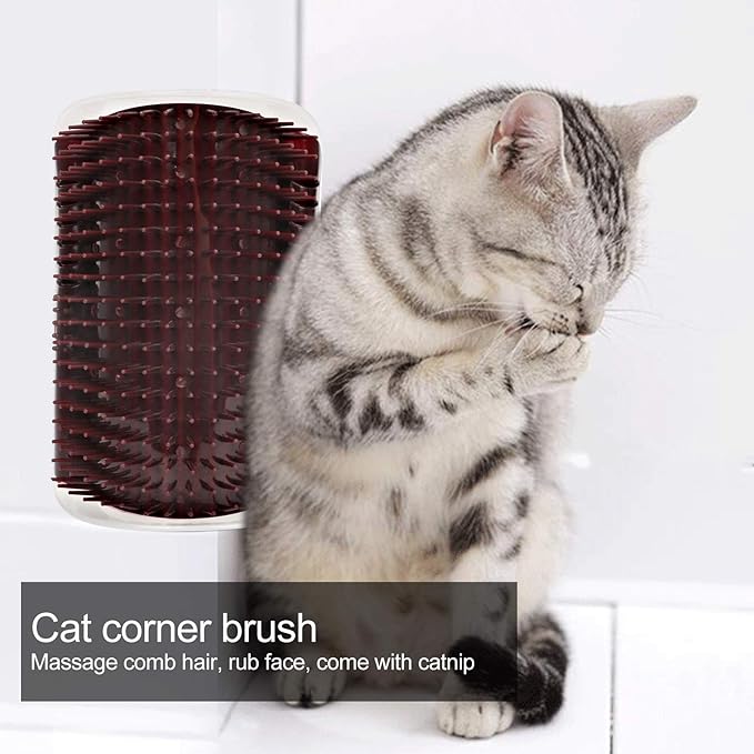 Cat Self Groomer Brush, Plastic Massage Comb with Soft 12.6x8.3cm - Easy Mount Wall Scratcher, Removes Loose Hair, Perfect for Cat Grooming and Play (Coffee)