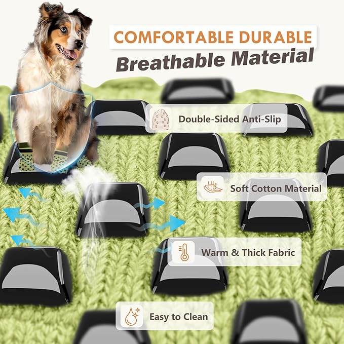 Non Slip Dog Socks to Prevent Licking Paws Grippy Socks for Senior Dog on Hardwood Floors Anti Slip Dog Socks for Christmas Holiday Double Side Paw Protector Prevent Scratching Green XS