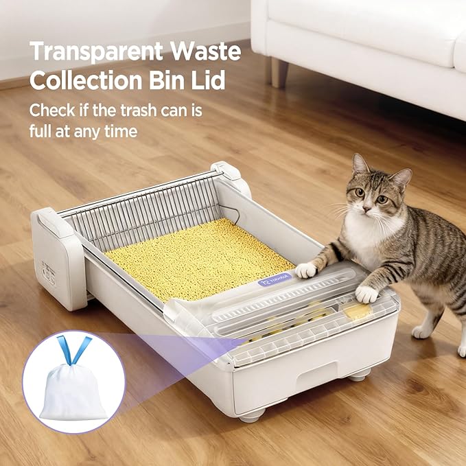 Robotail Fully-Open Automatic Self Cleaning Litter Box, Extra Large Space Electric Cat Litter Box with APP Control Health Monitor, Smart Litter Tray for Multiple Cats, Anti-Pinch, Come with 5lb Litter