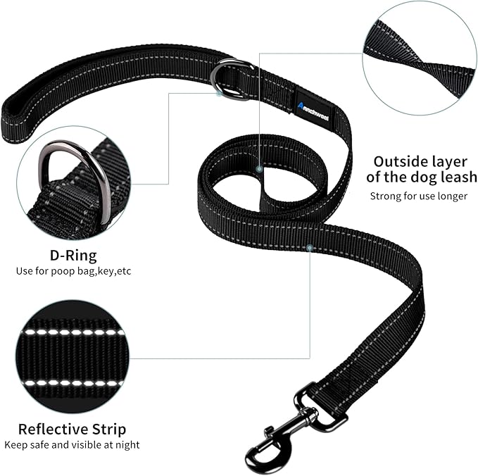 Annchwool No Pull Dog Harness with Padded Handle+5 Ft Leash,Reflective Strip Escape Proof and Quick Fit to Adjust Dog Harness,Easy for Training Walking for Small & Medium and Large Dogs(Black-Set,M)