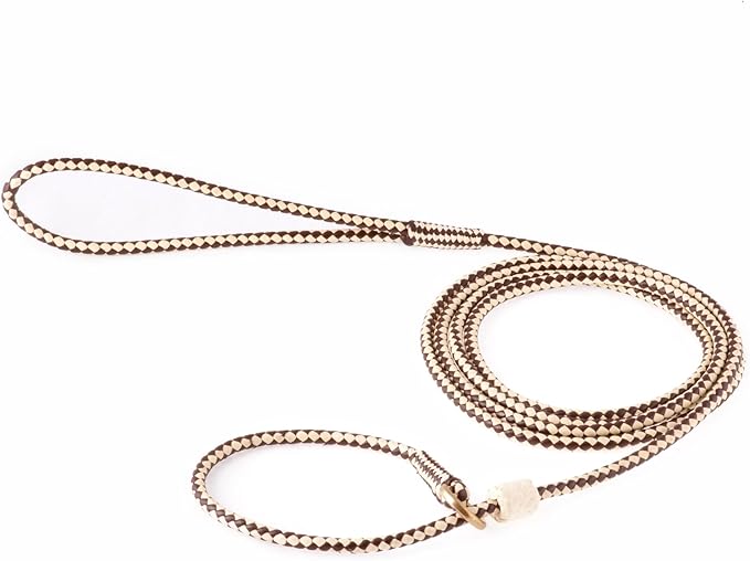 Alvalley Braided Leather Dog Leashes with Stopper - Pet Slip Leads for Dogs - Soft Gentle Leash - Adjustable for Small, Medium, Large & Extra Large Dogs (Brown and White, 6ft Long, 1/8in Thick)