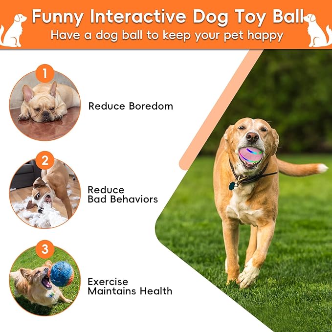SUJF Interactive Dog Ball, Smart Interactive Dog Toys, Automatic Moving Vibrating Bouncing Pet Ball for Medium and Large Dogs, TPU Material, Rechargeable and Waterproof