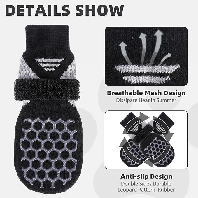 KOOLTAIL Dog Socks for Hot/Cold Pavement, Breathable & Warm Dog Socks to Prevent Licking Paws, Non Slip Pet Boots & Paw Protectors for Hardwood Floor,Grippy Shoes for Small Medium Large Senior Dogs