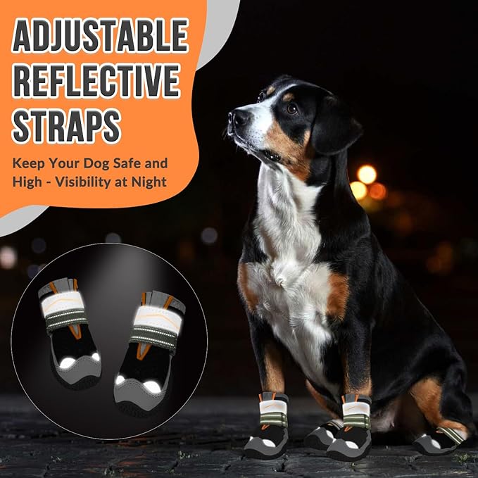 SlowTon Dog Shoes for Large Small Medium Dogs - Waterproof Dog Boots for Summer Hot Pavement, Paw Protector for Outdoor Walking Winter Snow, Anti-Slip Rubber Dog Booties for Hardwood Floor (B, 8)