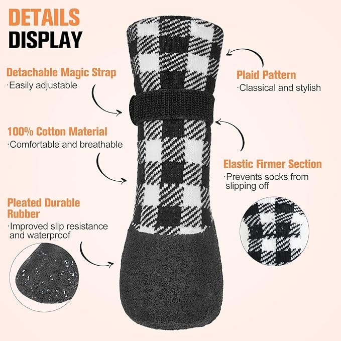 BEAUTYZOO Anti Slip Dog Socks Boots, Dog Shoes for Hot/Cold Pavement Snow Rain Days,Waterproof Grip Dog Booties Paw Protector for Hardwood Floor, Prevent Licking for Small Medium Large Senior Old Dogs