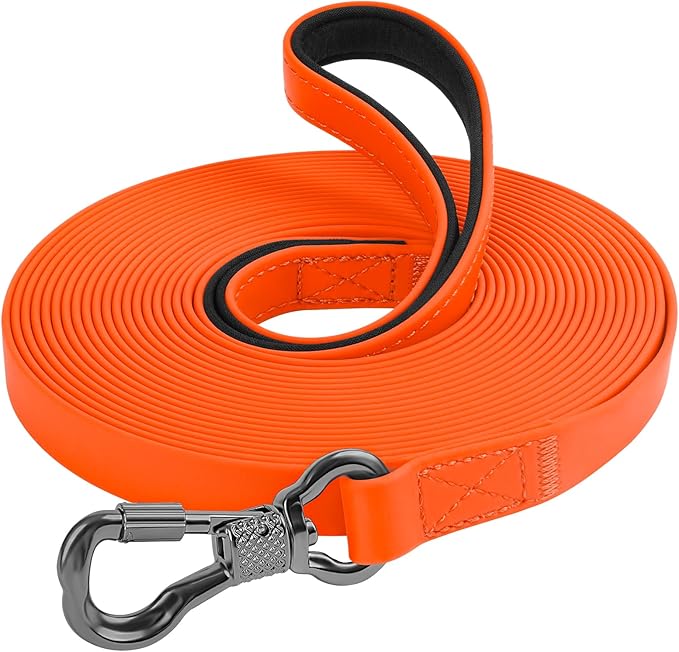 XiaZ Waterproof Long Dog Leash, Training Long Line Lead for Large Medium Small Dogs Outside Walking, Playing, Camping, or Yard (15FT, Orange)