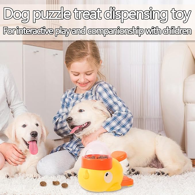 clhjinruoliu 2-in-1 Interactive Dog Puzzle Toy & Slow Feeder - Duck-Shaped Treat Dispenser, Press Tail to Rotate & Release Snacks, Food-Grade ABS, Washable for Small/Medium Dogs & Cats