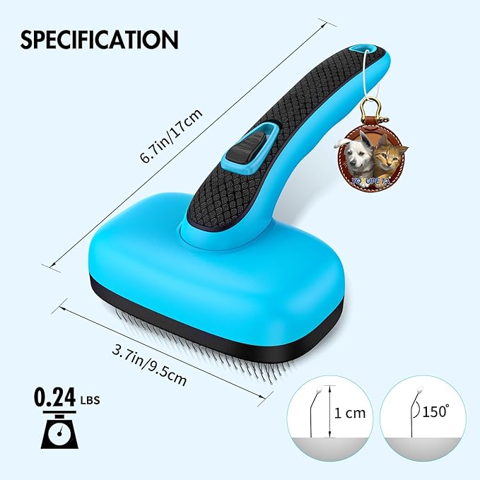 Dog Self Cleaning Slicker Brush for Shedding, Ideal for Short Long Haired Dogs, Including Cat. Removes Loose Fur, Undercoat, Mats, Tangled Hair. Suit for Large Medium Small Animal. Blue