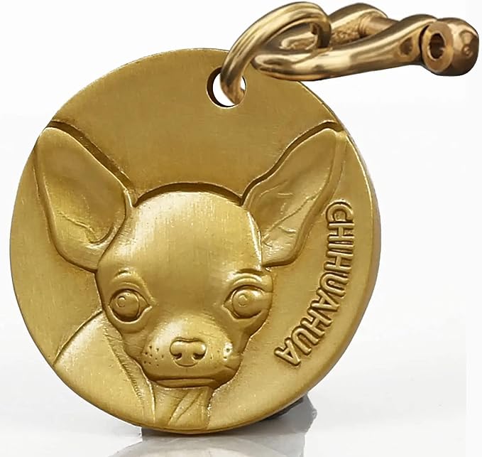 Vintage Pure Copper Pet ID Tags,Personalized Dog Tags,Three-Dimensional Relief Pet Pattern,Lettering on The Front and Back,Custom Pet Tags (C04-Chihuahua)