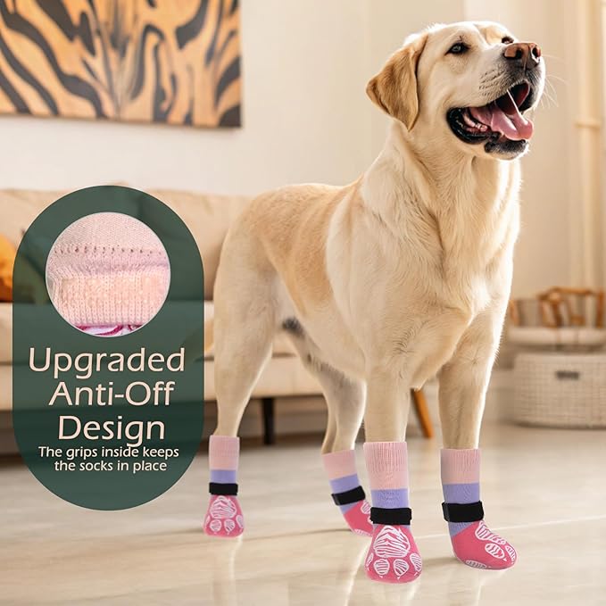 EXPAWLORER Anti Slip Dog Socks to Prevent Licking Paws, Dog Shoes for Cold Winter, Dog Booties for Hardwood Floors, Dog Boots & Paw Protectors with Grippers for Small Medium Large Senior Dogs S