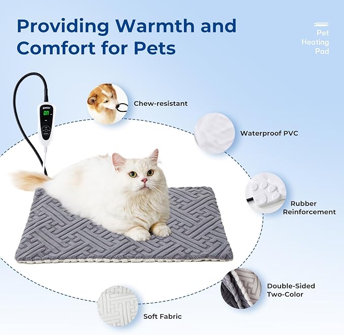 Large Dog Heating Pad 32x20 Inch - 11 Adjustable Temperature and 25 Timer Options, Heated Dog Bed Indoor Waterproof with Chew-Resistant Cord for Large Dogs