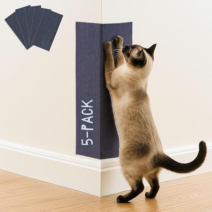 Cat Scratch Mat (5 Pack), 23.6’’ x 11.8’’ Cat Wall Corner Scratcher, Versatile Self-Adhesive Replacement Easy Use for Cat Trees Wall Furniture, Scratching Posts, and Couch Protection (Blue)