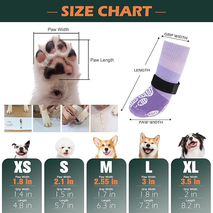 EXPAWLORER Anti Slip Dog Socks to Prevent Licking Paws, Dog Shoes for Cold Winter, Dog Booties for Hardwood Floors, Dog Boots & Paw Protectors with Grippers for Small Medium Large Senior Dogs XS