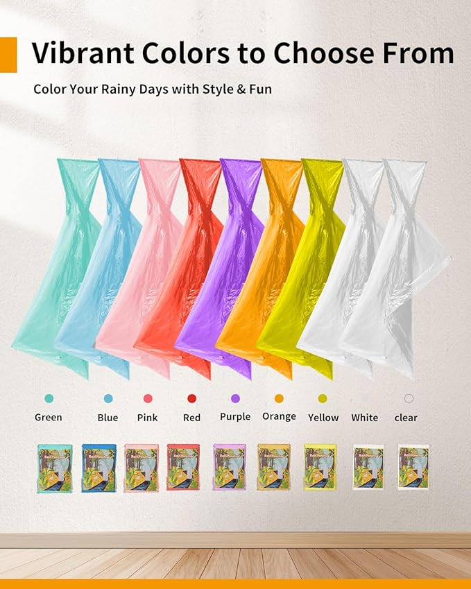 Hitituto Rain Ponchos Family Pack Kids– 6/12/24 Pack Disposable Poncho with Hood, Clear & Assorted Colors, Home Survival Kits