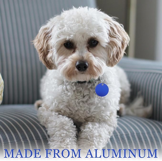 NUOBESTY 25pcs 35mm Aluminum Round Dog Tag Blanks with Hole for DIY Stamping Engraving Pet Name Id Tags Bulk Blue for Cats and Dogs