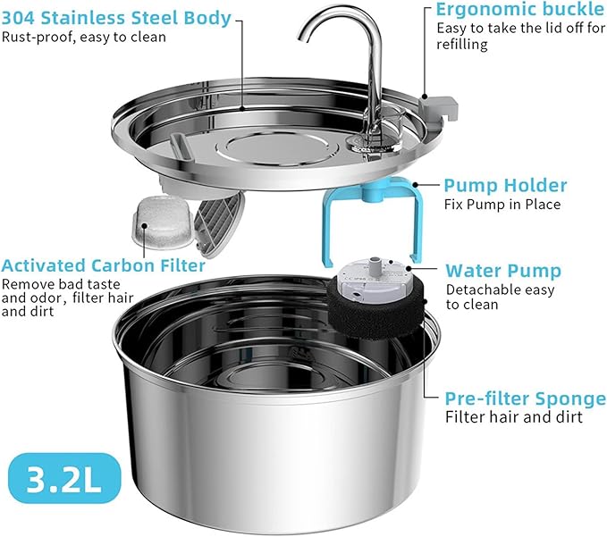 Vetiflow Water Bowl, Vetiflow Triple-Defense PRO Technology Water Bowl for Cat and Dog