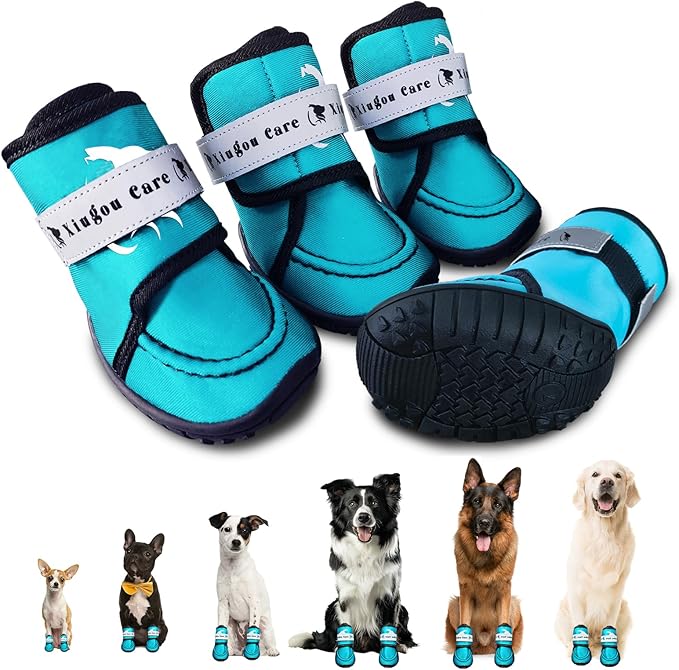 XIUGOU CARE Dog Shoes for Small, Medium and Large Dogs - Waterproof for Rainy Days, Fit for Winter Snow and Hot Summer Roads, with Anti-Slip Soles for Indoor Hard Floors (Blue, Size 2)