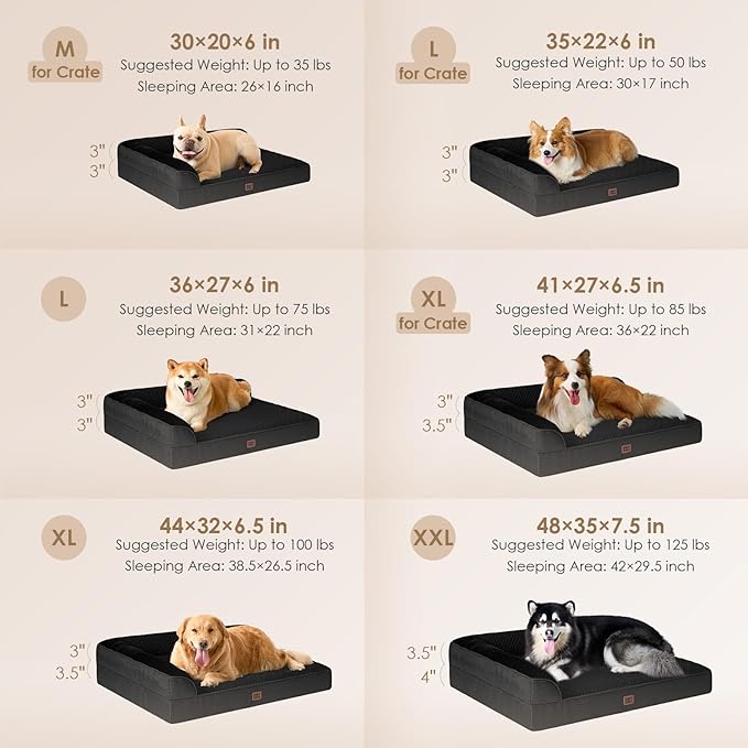EHEYCIGA Memory Foam Dog Bed Medium Sized Dogs, Waterproof Dog Bed Orthopedic with Washable Removable Cover, Non-Slip Pet Bed Couch for Crate, 30x20x6 Inches, Black