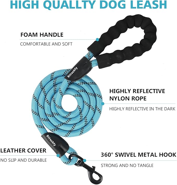 Rttochfy Rope Dog Leash 2/4/5/6/8/10 FT with Comfortable Padded Handle and Highly Reflective Threads for Small Medium and Large Dogs Heavy Duty (1/2"-4 FT, Orange)