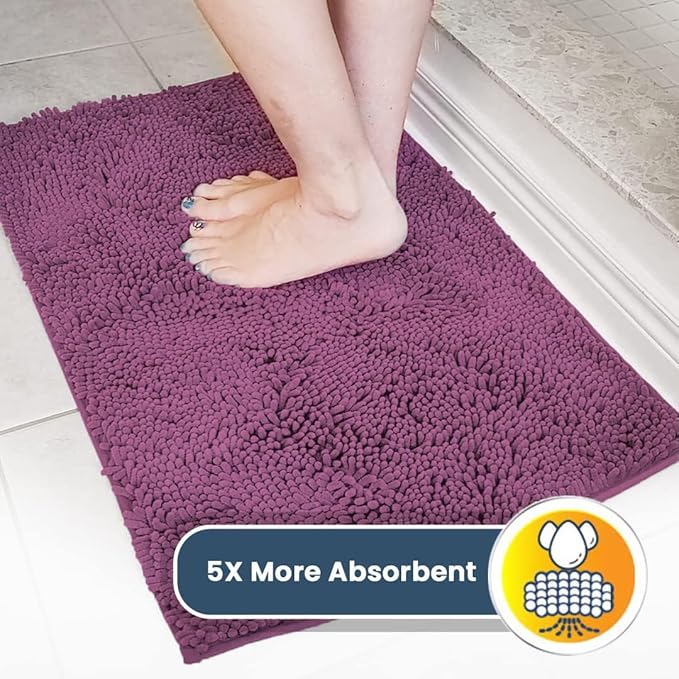 Muddy Mat® | Super Absorbent Door Mat Indoor, Microfiber Quick Dry Chenille Entryway Rug, Non-Slip Front Door Mat, Indoor Mats for Entryway, Machine Washable Pet Rug, Dark Purple 24" x 120"