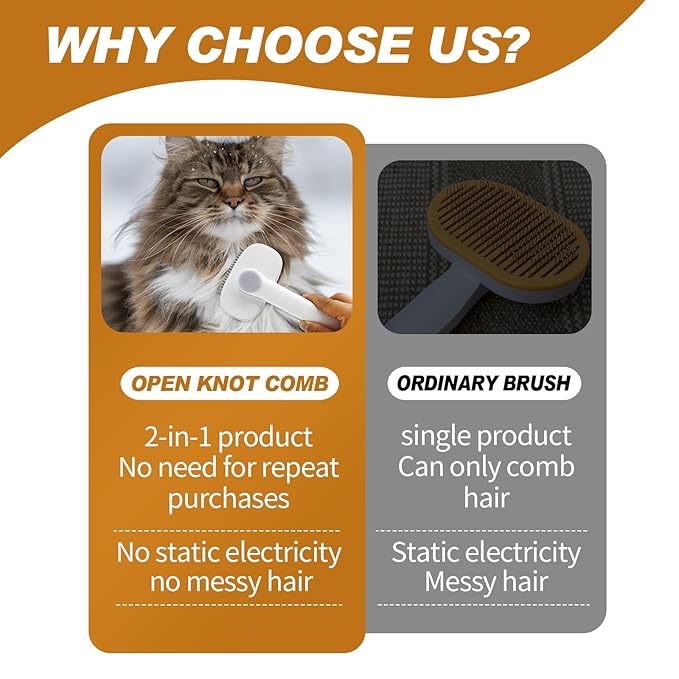 TemApex 2-in-1 Self Cleaning Shedding Brush & Dematting Comb for Long Haired Cats and Dogs, Pet Grooming Deshedding Brush for Dog and Cat Removes Loose Fur & Tangles