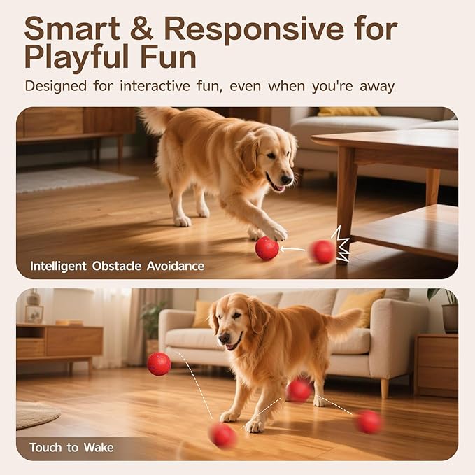 SUJF Interactive Dog Ball, Smart Interactive Dog Toys for Medium and Large Dogs, Automatic Moving, Bouncing, and Rotating Pet Balls with E-TPU Material, IP54 Waterproof Dog Toy to Keep Them Busy