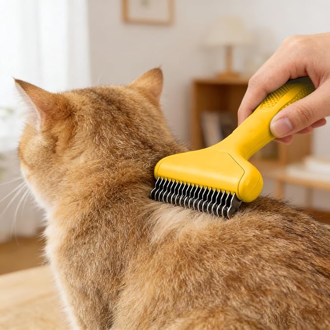 2026 Upgrade Cat Grooming Brush Self Cleaning, Self Cleaning Slicker Brush Small for Dog & Cat, Pet Grooming Deshedding Tool for Detangling & Dematting Long, Easy To Clean Loose Undercoat (Yellow#D)