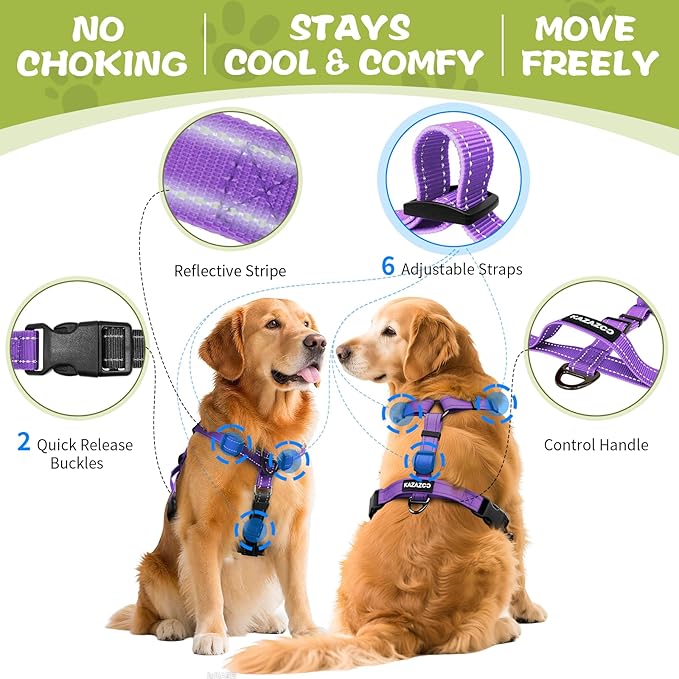 Dog Harness,Adjustable No Pull Dog Harness,Y-Shaped Design,Buckle-Neck Balance Harness with Reflective, Ideal for Dog Training Hiking, Easy Walk Harness,Durable High-Tensile Nylon Purple-L