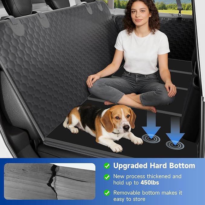 REDASW Dog Car Seat Cover for Back Seat Waterproof Oxford Fabric, Hard Bottom Seat Extender, Scratchproof, Anti-Slip, Dog Hammock for Car with Mesh Window, Fit Full Size Truck, Black