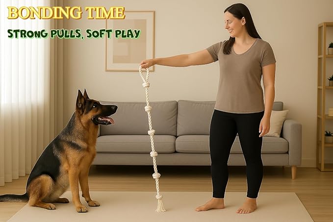 GOGOTAIL Heavy-Duty 51" White Cotton Rope Dog Toy – 6-Knot Tug & Dental Chew with Loop – Durable, Washable, Natural & Safe for Medium & Large Dogs – Indoor & Outdoor Play