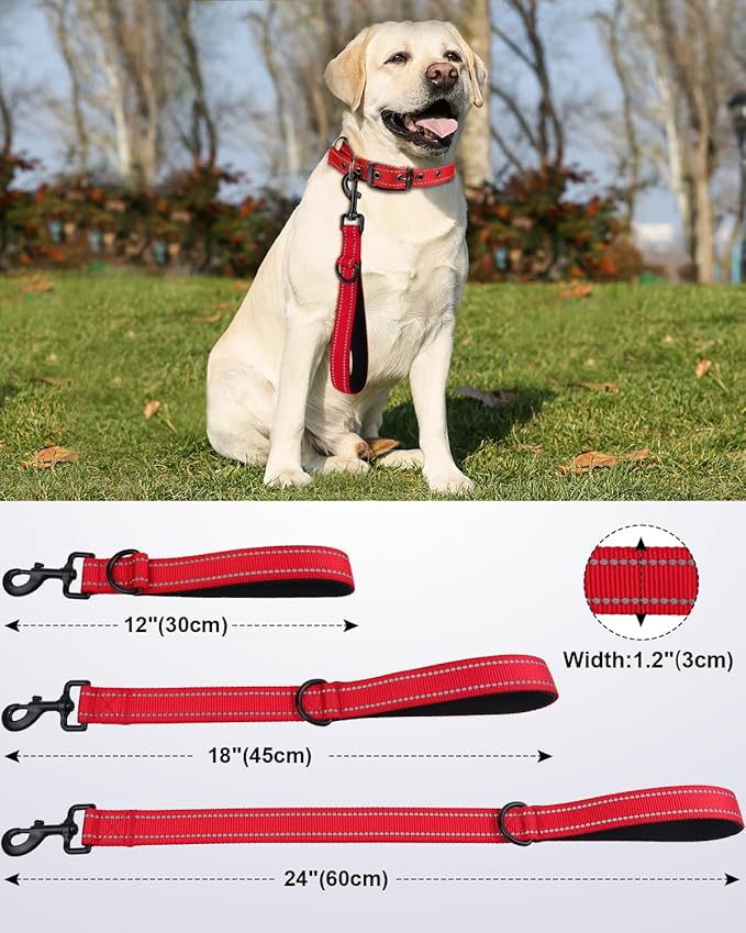 Joytale Strong Short Dog Leash 1FT, 1.2 Inch Wide, Heavy Duty, Padded Handle for Traffic Control, Reflective Leash for Medium and Large Dogs Walking Training, Red